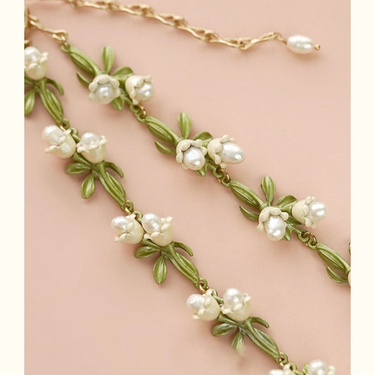 Lily of the Valley Pearl Choker - Elegant Floral Necklace