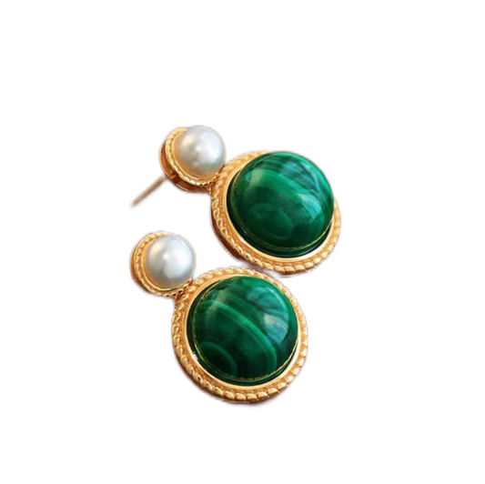 Radiant Elegance - Malachite Pearl Earrings