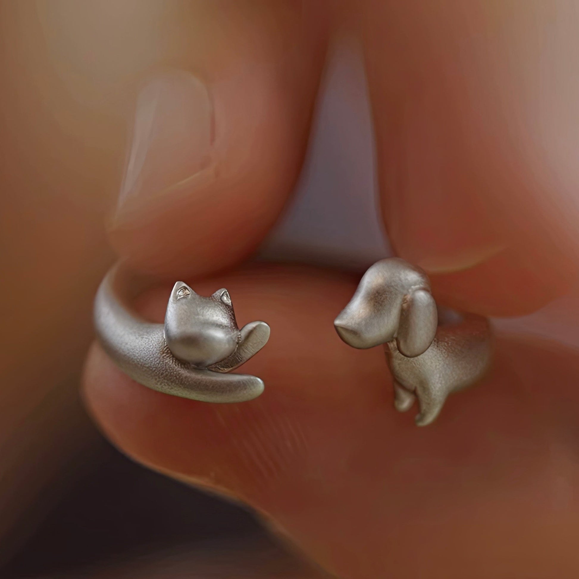 Silver Cat & Dog Ring