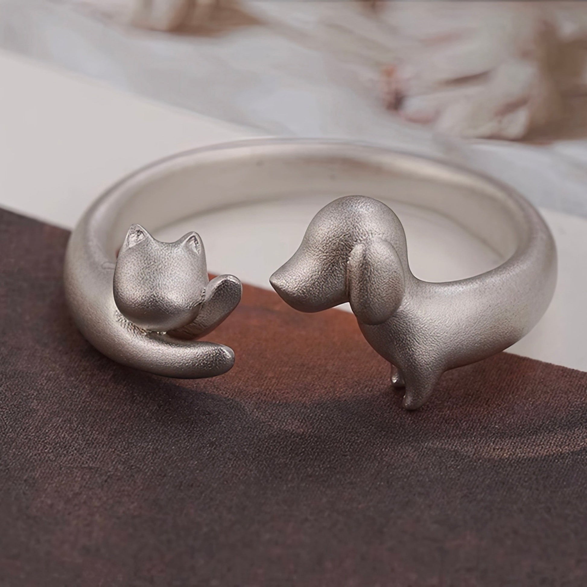 Silver Cat & Dog Ring