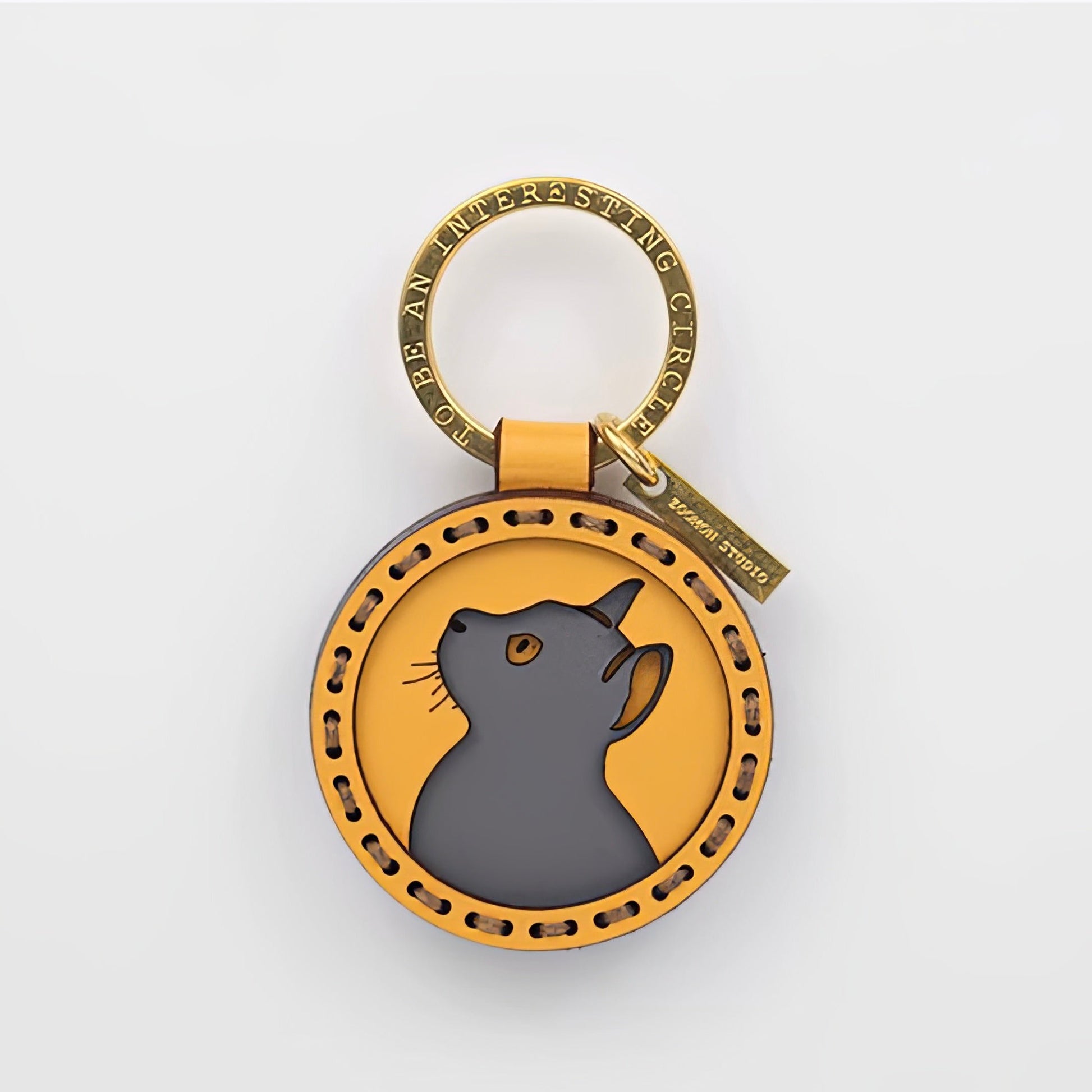 Black Cat Leather Keychain Handmade Cartoon Charm