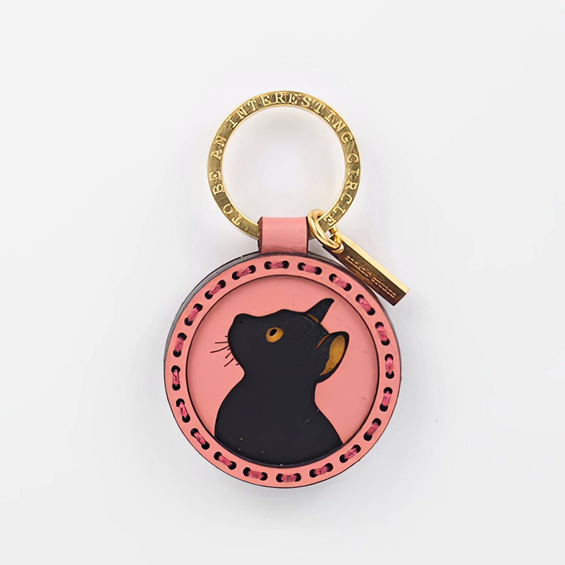 Black Cat Leather Keychain Handmade Cartoon Charm