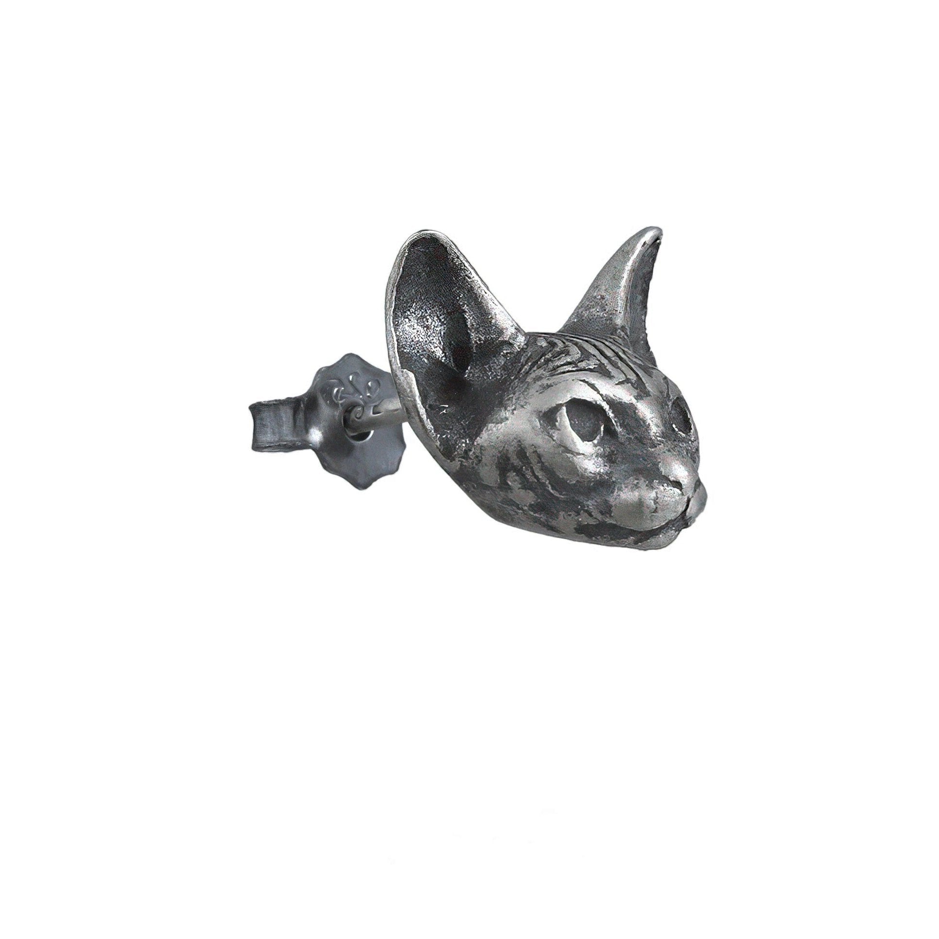 Vintage Silver Gothic Cat Stud Earrings