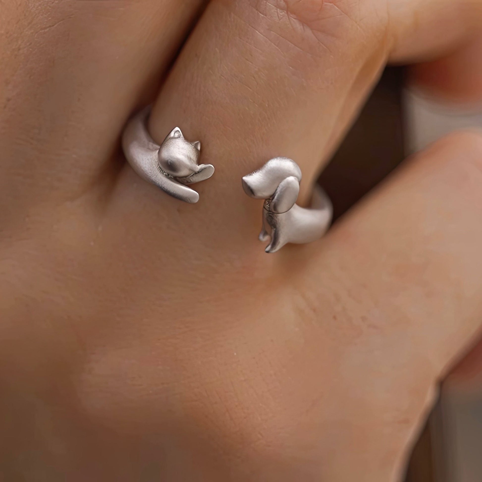 Silver Cat & Dog Ring