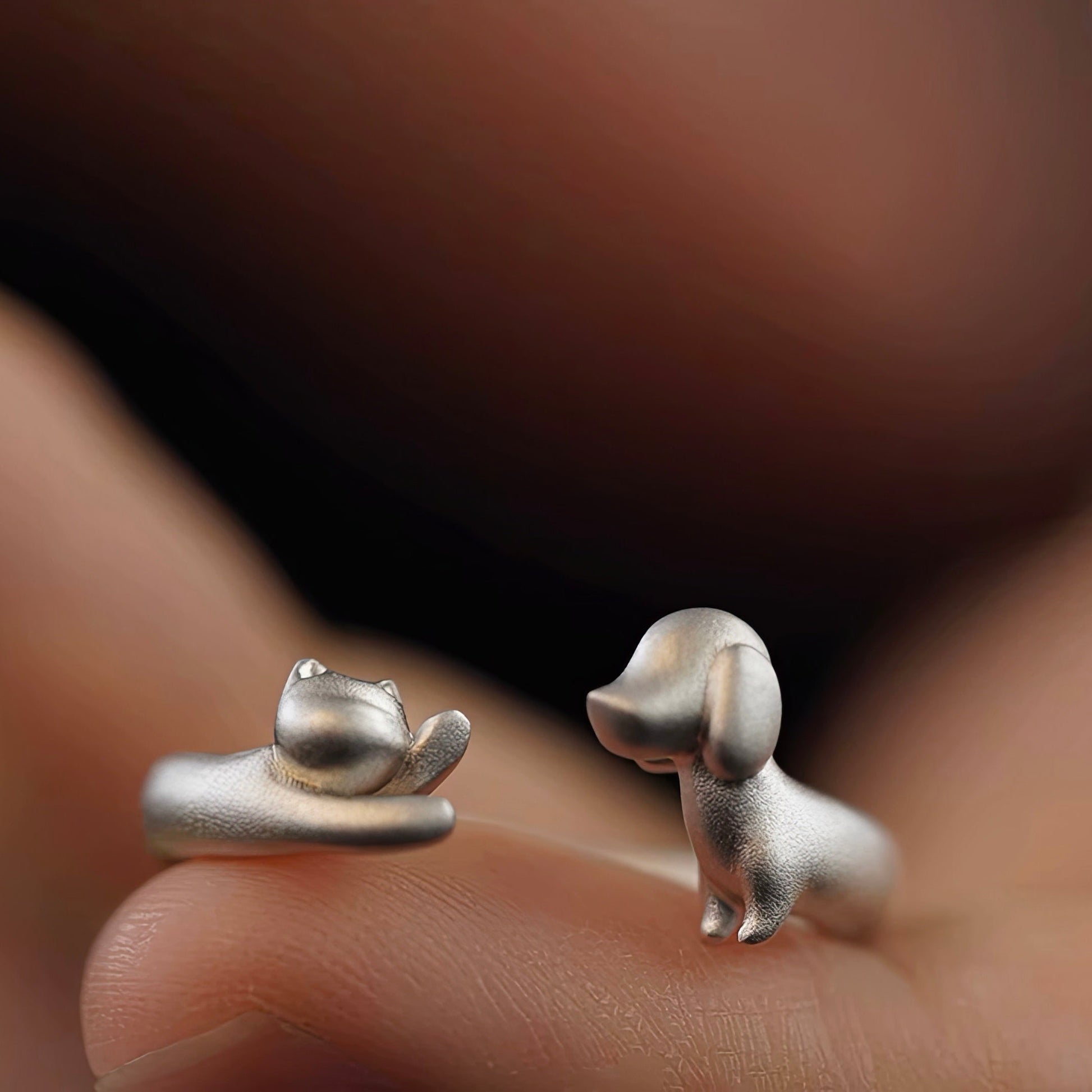 Silver Cat & Dog Ring