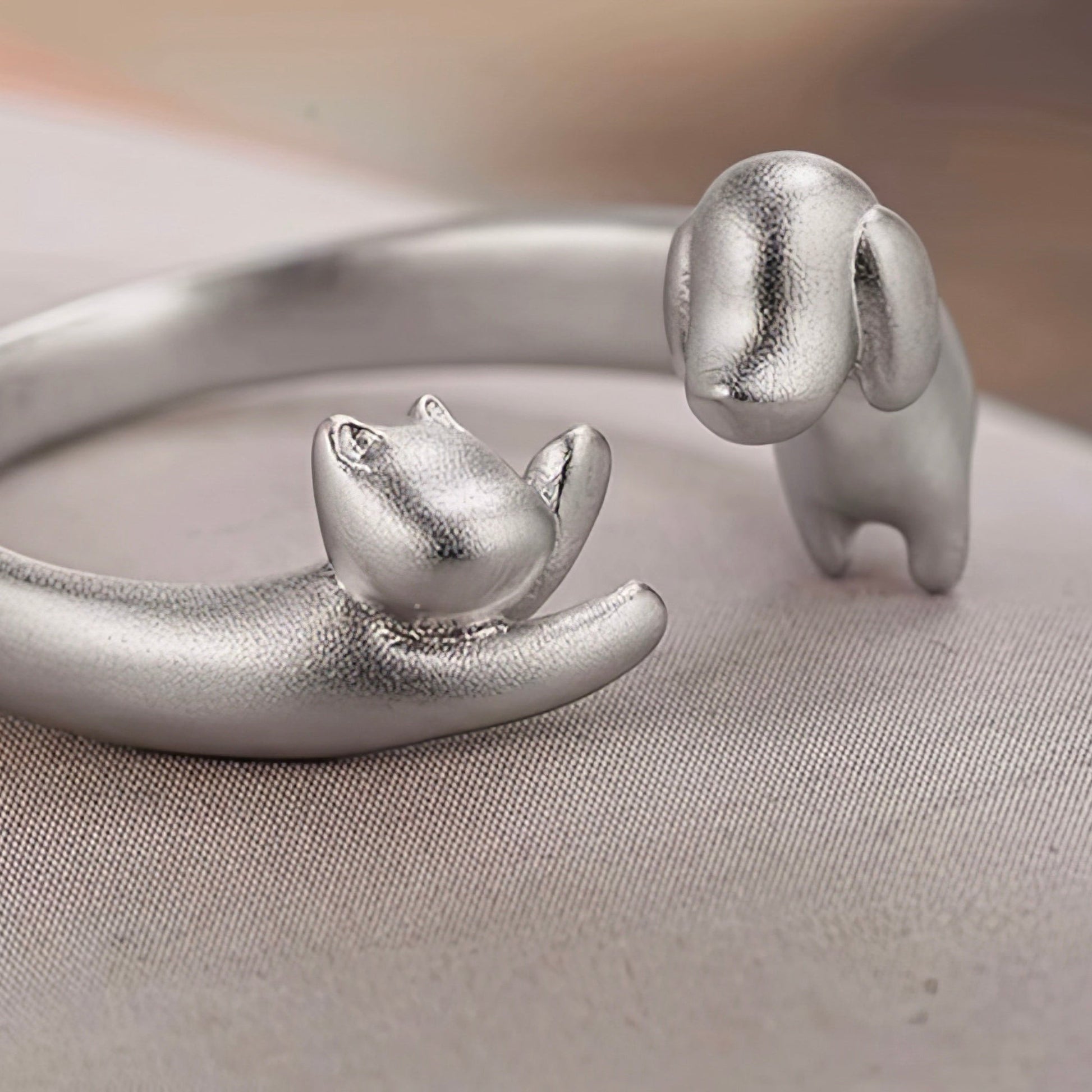 Silver Cat & Dog Ring