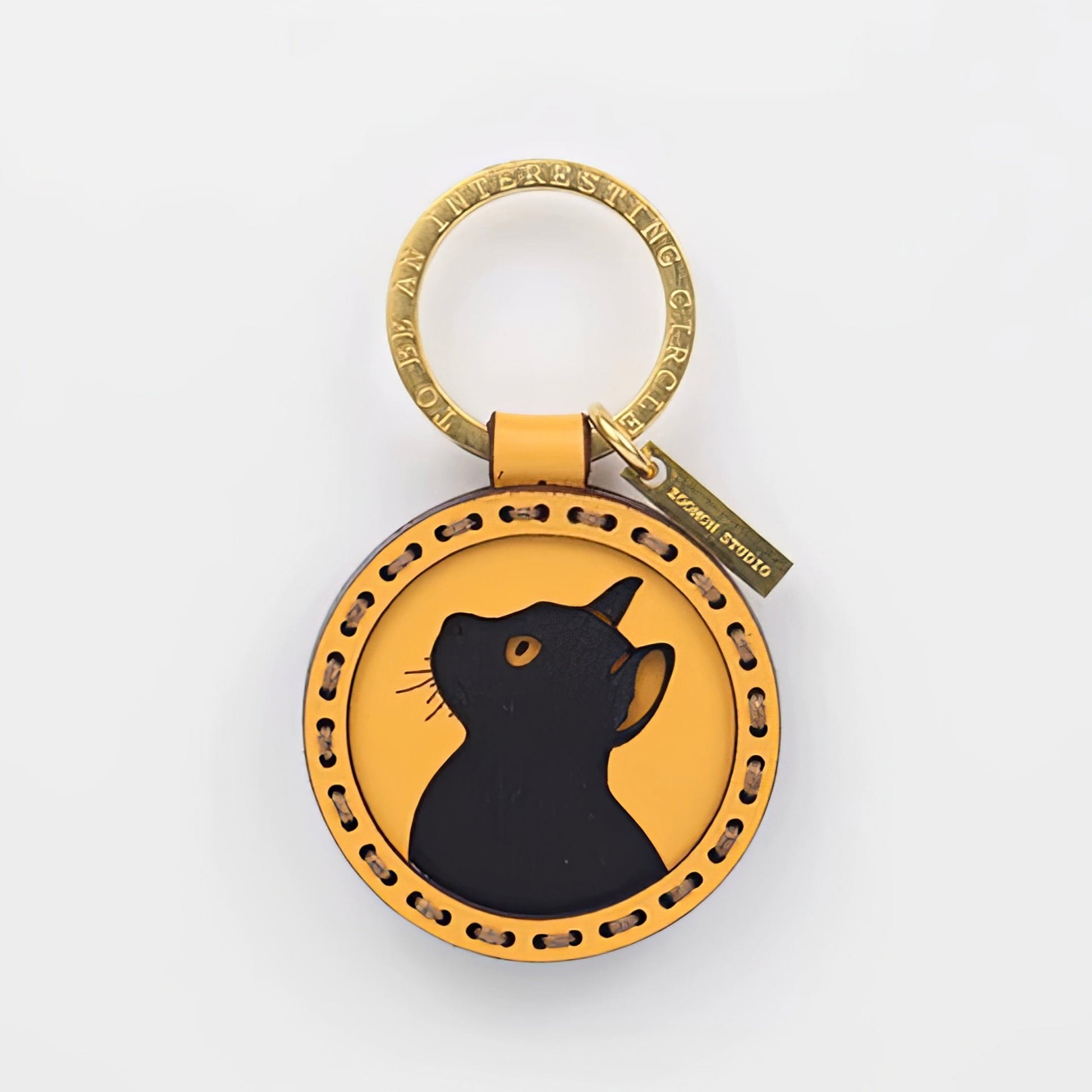 Black Cat Leather Keychain Handmade Cartoon Charm