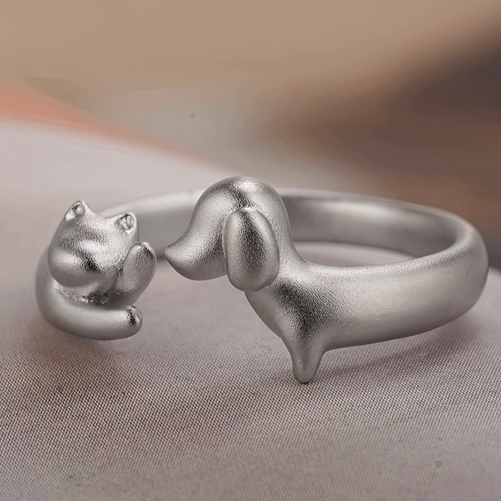 Silver Cat & Dog Ring