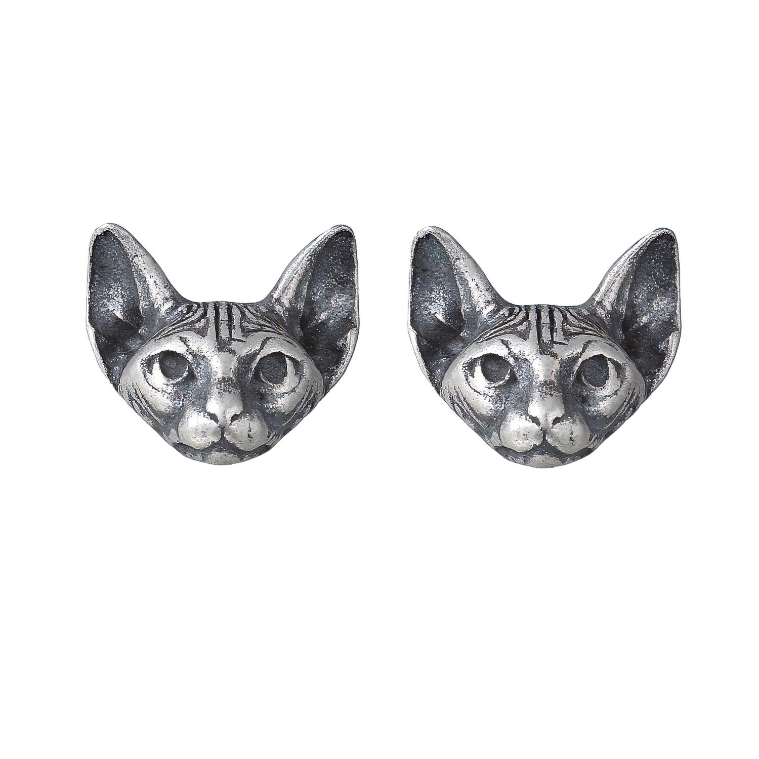 Vintage Silver Gothic Cat Stud Earrings