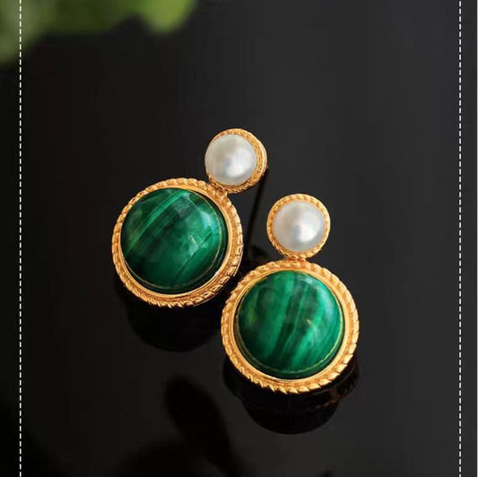 Radiant Elegance - Malachite Pearl Earrings